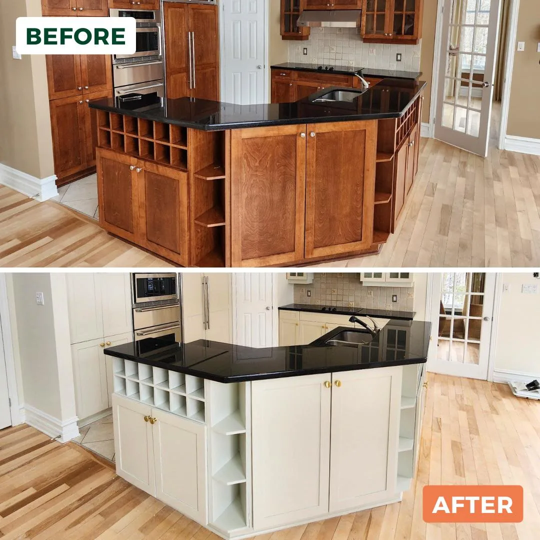 Peach Painting - Riverview, FL interior cabinet before and after painting