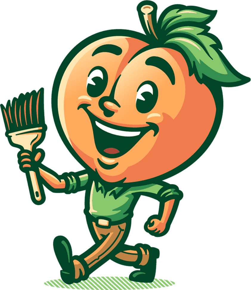 The peach is walking with a paint bruh in his hand to become the best painter in Tampa