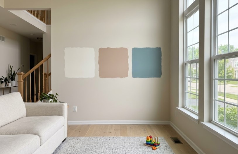 Peach Painting - Commercial vs Residential Painting in Tampa: Schedules Differ Paint color samples on a wall in a Florida home